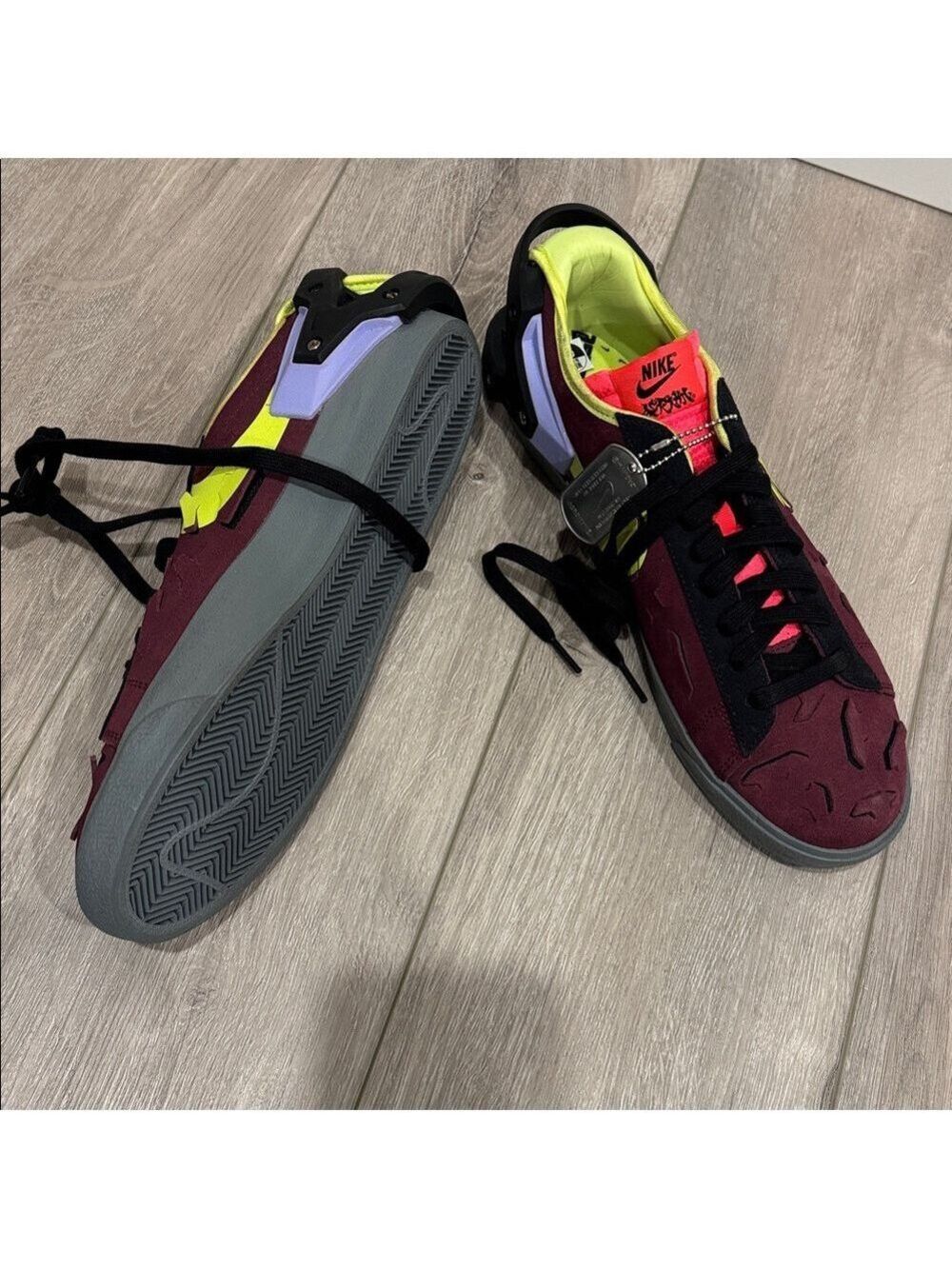 Nike Men's Burgundy and Neon Sneakers - Picture 9 of 12